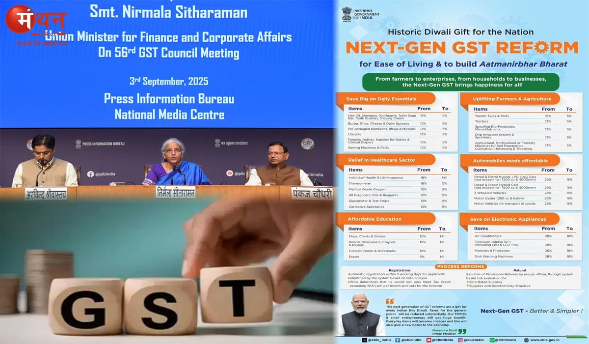नवरात्रि के पहले दिन से GST की दो दरें 5% और 18%, 12% और 28% के दोनों टैक्स स्लैब होंगे खत्म; दूध, पनीर, रोटी, जीवन-स्वास्थ्य बीमा अब GST फ्री।