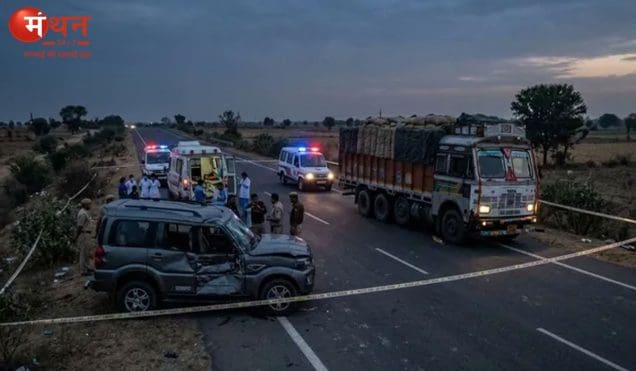 रेवाड़ी-जैसलमेर हाईवे पर दर्दनाक हादसा: स्कॉर्पियो और ट्रक की टक्कर में एक ही परिवार के तीन लोगों की मौत